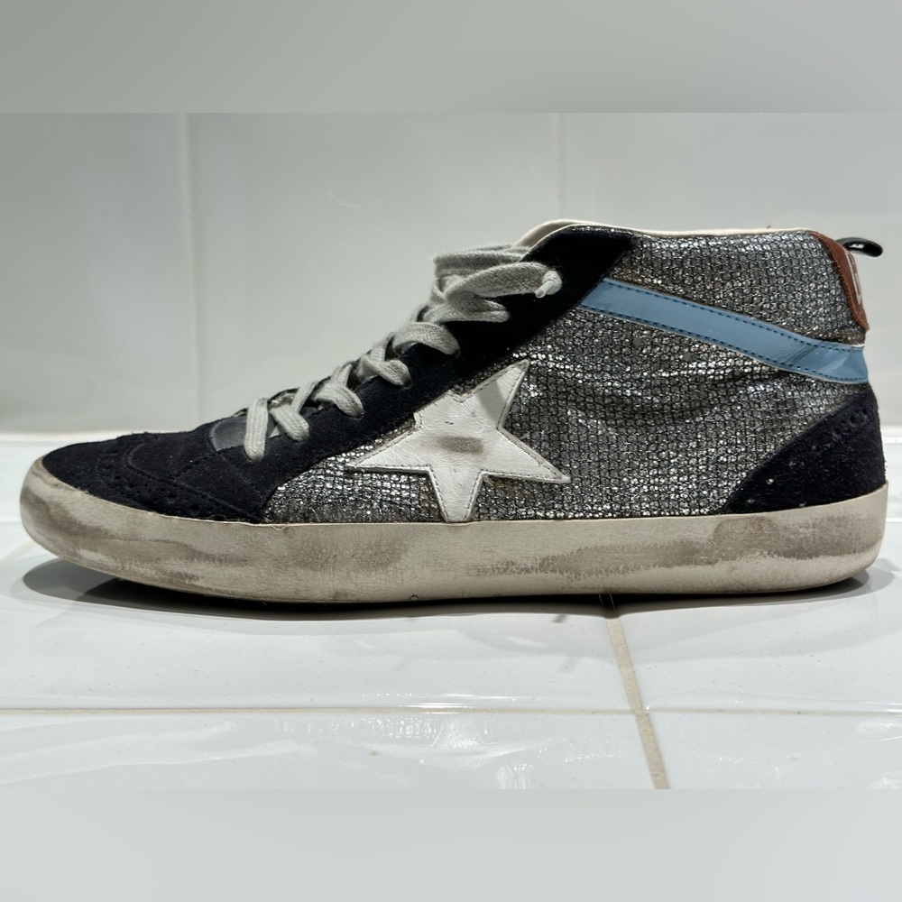 Genuine Golden Goose Mid Star from Nordstrom. Navy Suede Glitter. Size 39 (US 9)